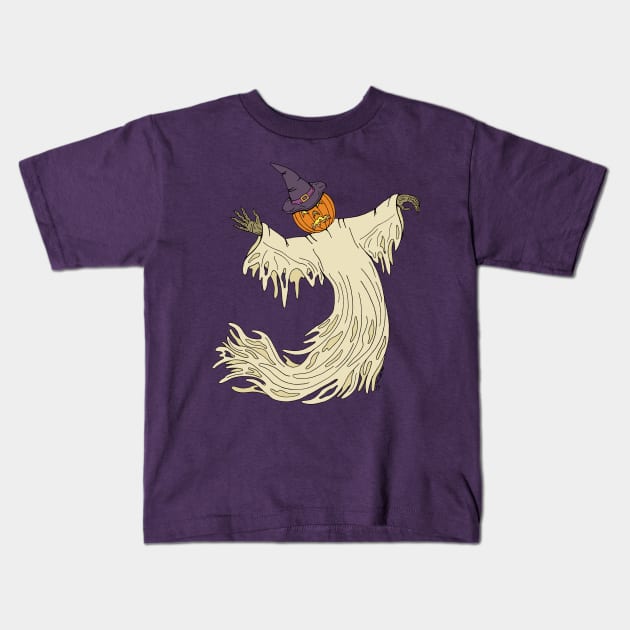 Pumpkin-Headed Ghost Kids T-Shirt by AzureLionProductions